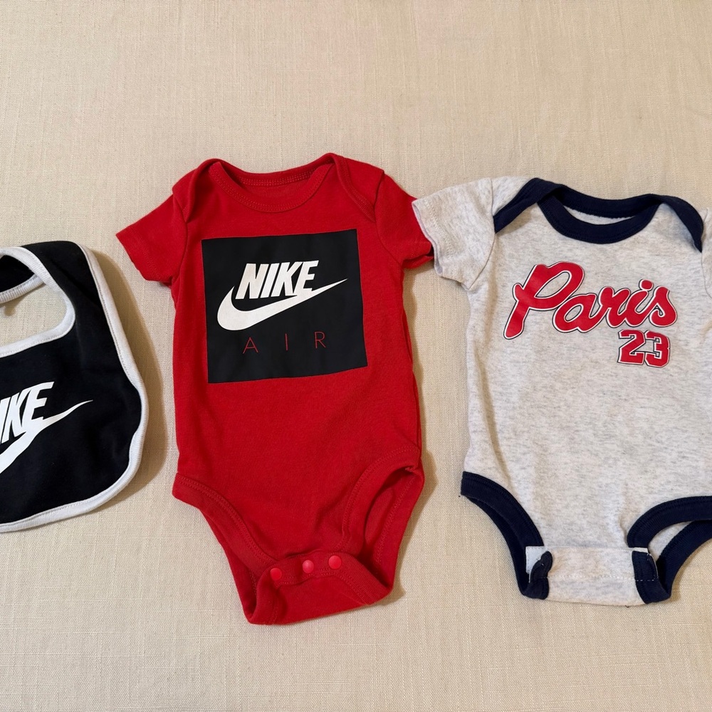 Jordan Red and Gray Bodysuit Set with Bib